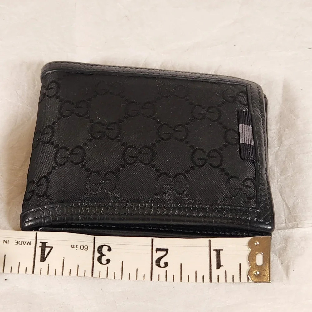 Gucci Canvas Black Men's Web Tab GG Guccissima Bifold Wallet